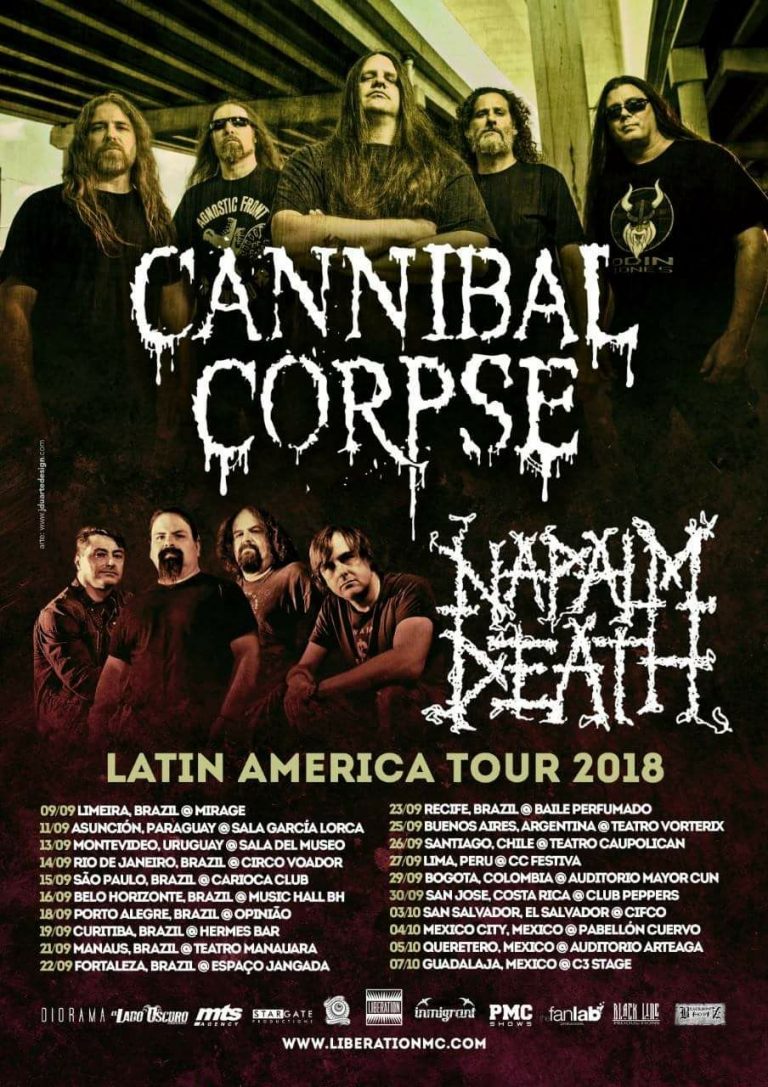 Cannibal Corpse + Napalm Death en México Octubre 2018 CDMX QRO