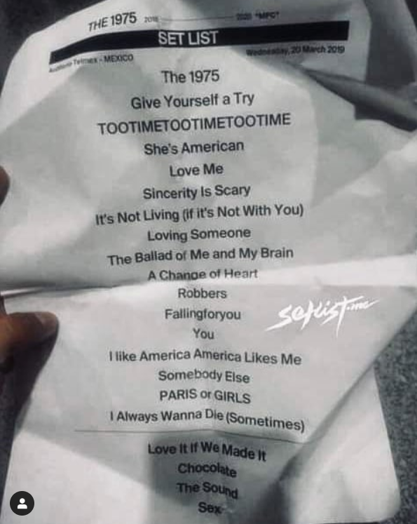 Setlist de The 1975 20 de Marzo 2019 Auditorio Telmex