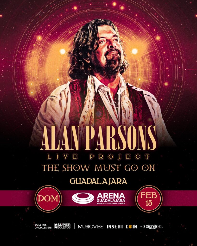 Flyer de Alan Parsons en México 2026: Arena Guadalajara, 15 de febrero