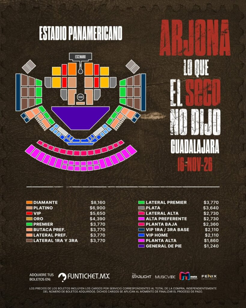 Arjona en Guadalajara: mapa y precios del Estadio Panamericano