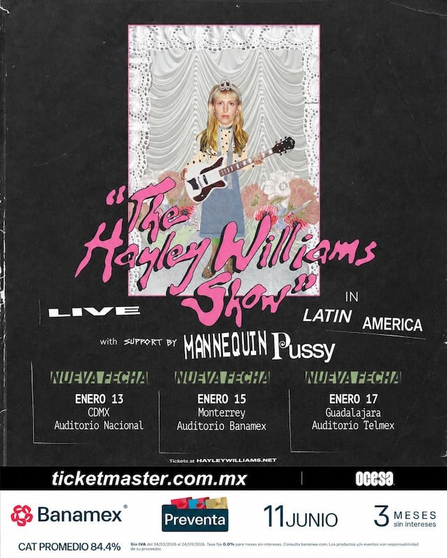 Flyer de Hayley Williams en México: nuevas fechas en CDMX, Monterrey y Guadalajara