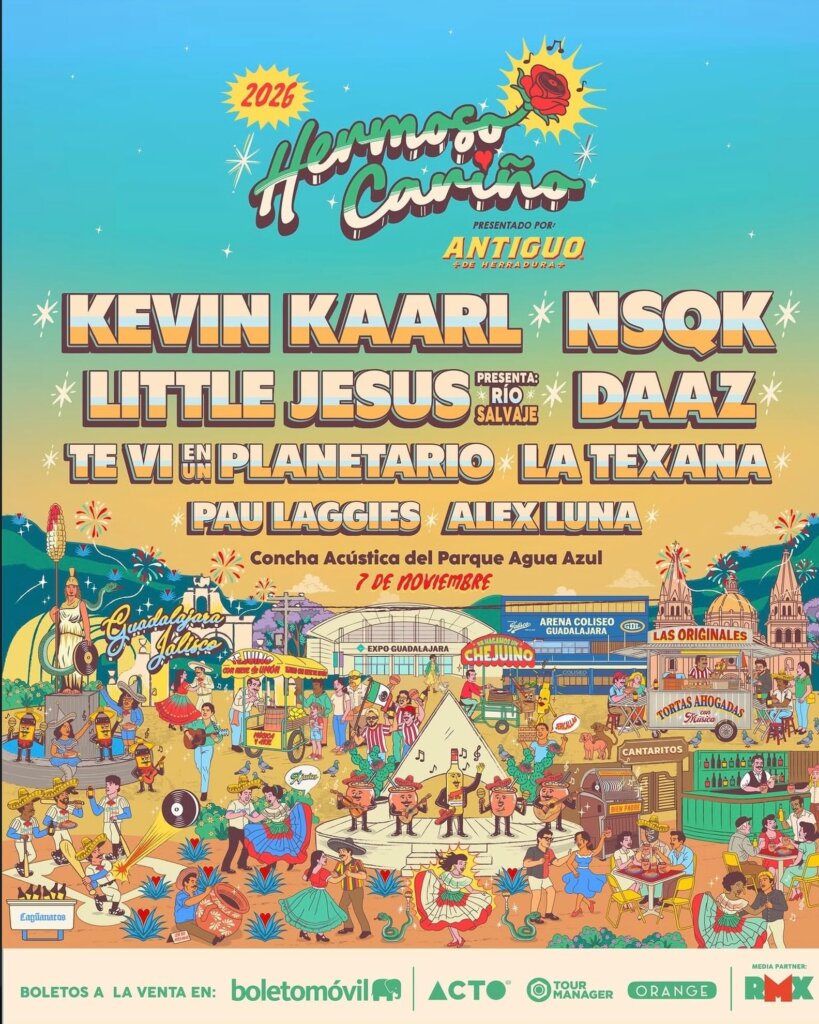 Cartel de Hermoso Cariño 2026 con Kevin Kaarl, NSQK y Little Jesus
