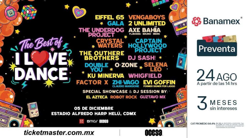 Flyer de I Love Dance 2026 en la CDMX: Estadio Alfredo Harp Helú