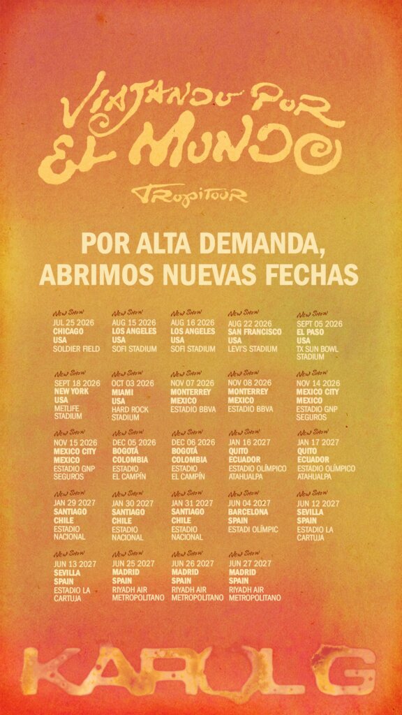 Flyer de Karol G en México y el mundo: fechas del Viajando Por El Mundo Tropitour