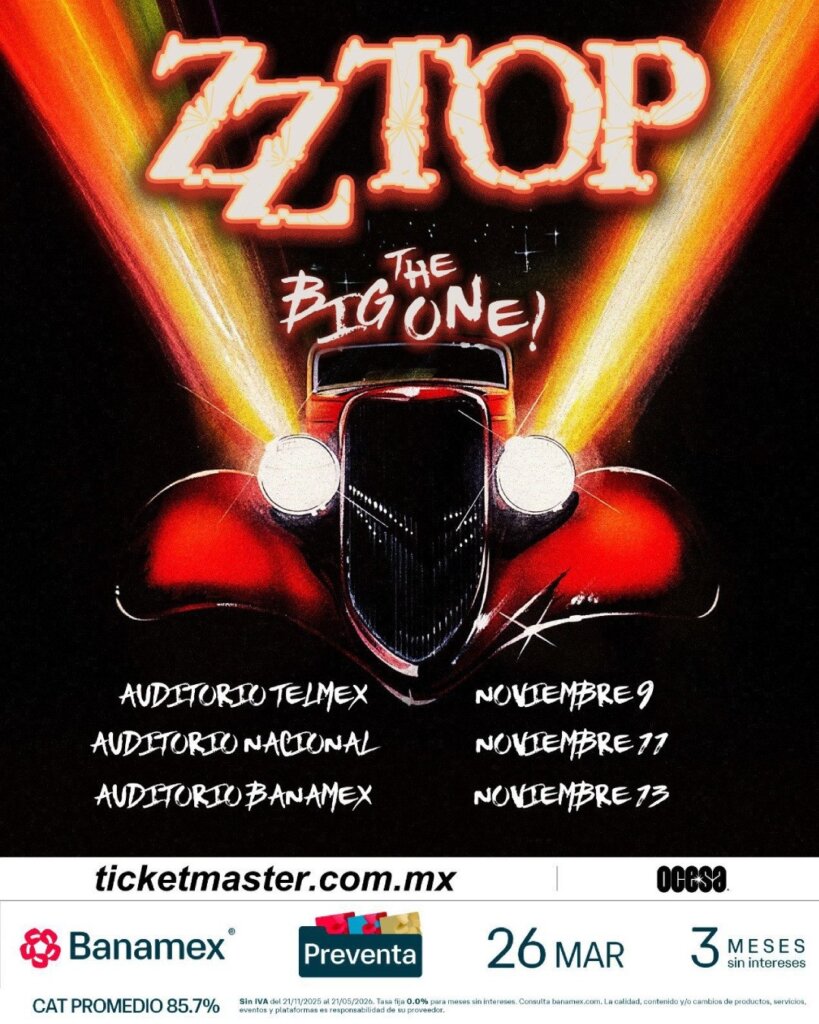 Flyer de ZZ Top en México: Guadalajara, CDMX y Monterrey 2026